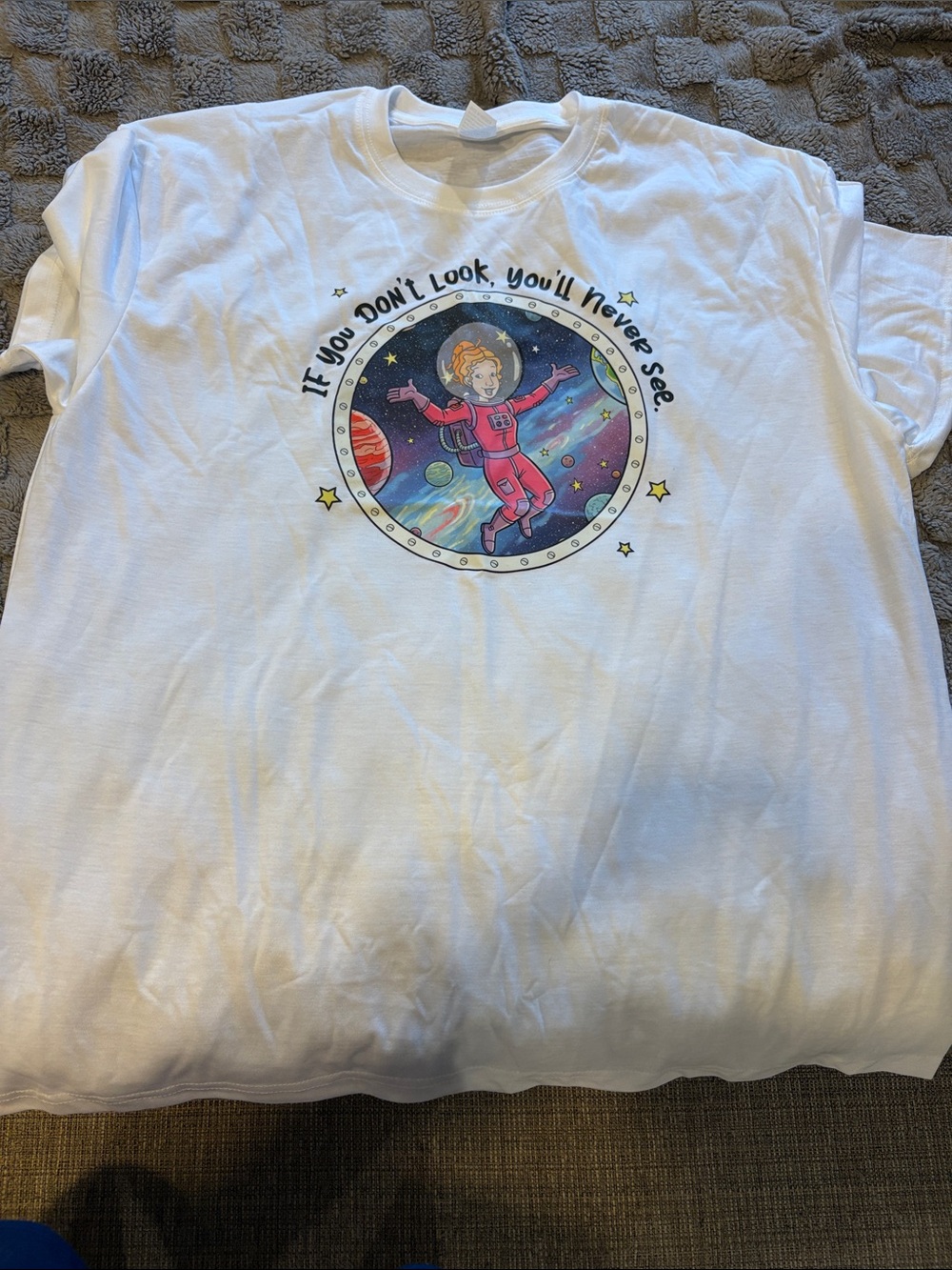 White Kids Graphic Space Astronaut Tee - "If You Don't Look"
